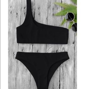 zaful one shoulder black bikini